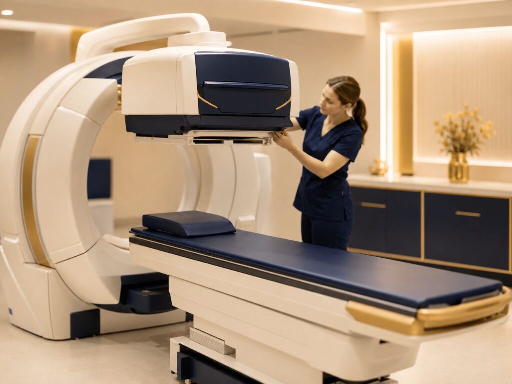Gamma-cameră pentru scintigrafie într-un departament modern de medicină nucleară
